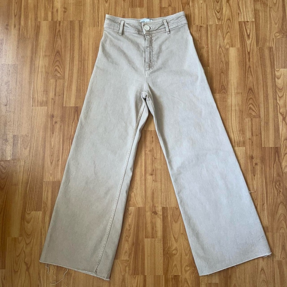 Zara high waisted light beige/tan wide leg jeans